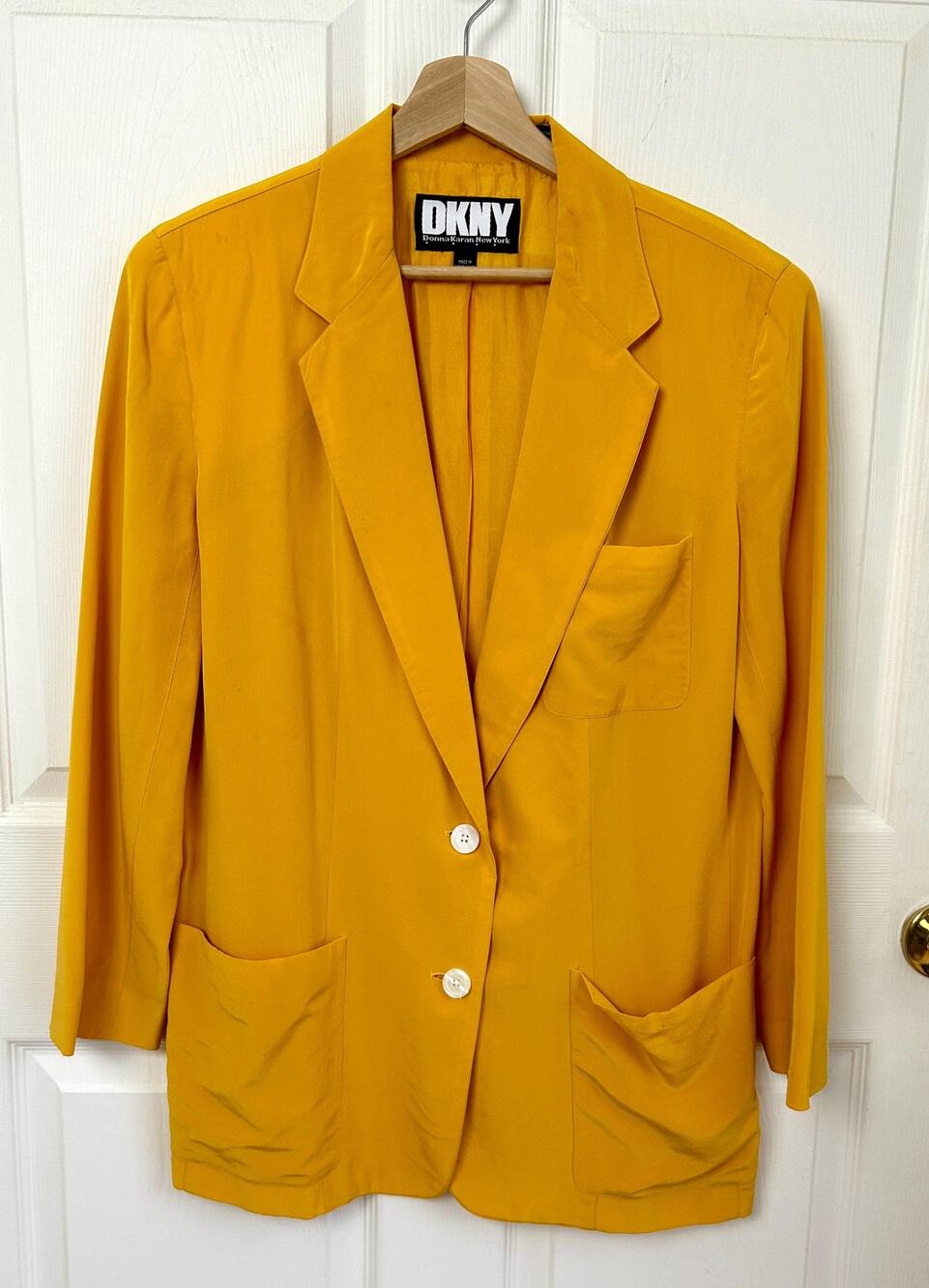 Vintage 100% Silk DKNY Yellow Blazer Size Medium | 90's Designer